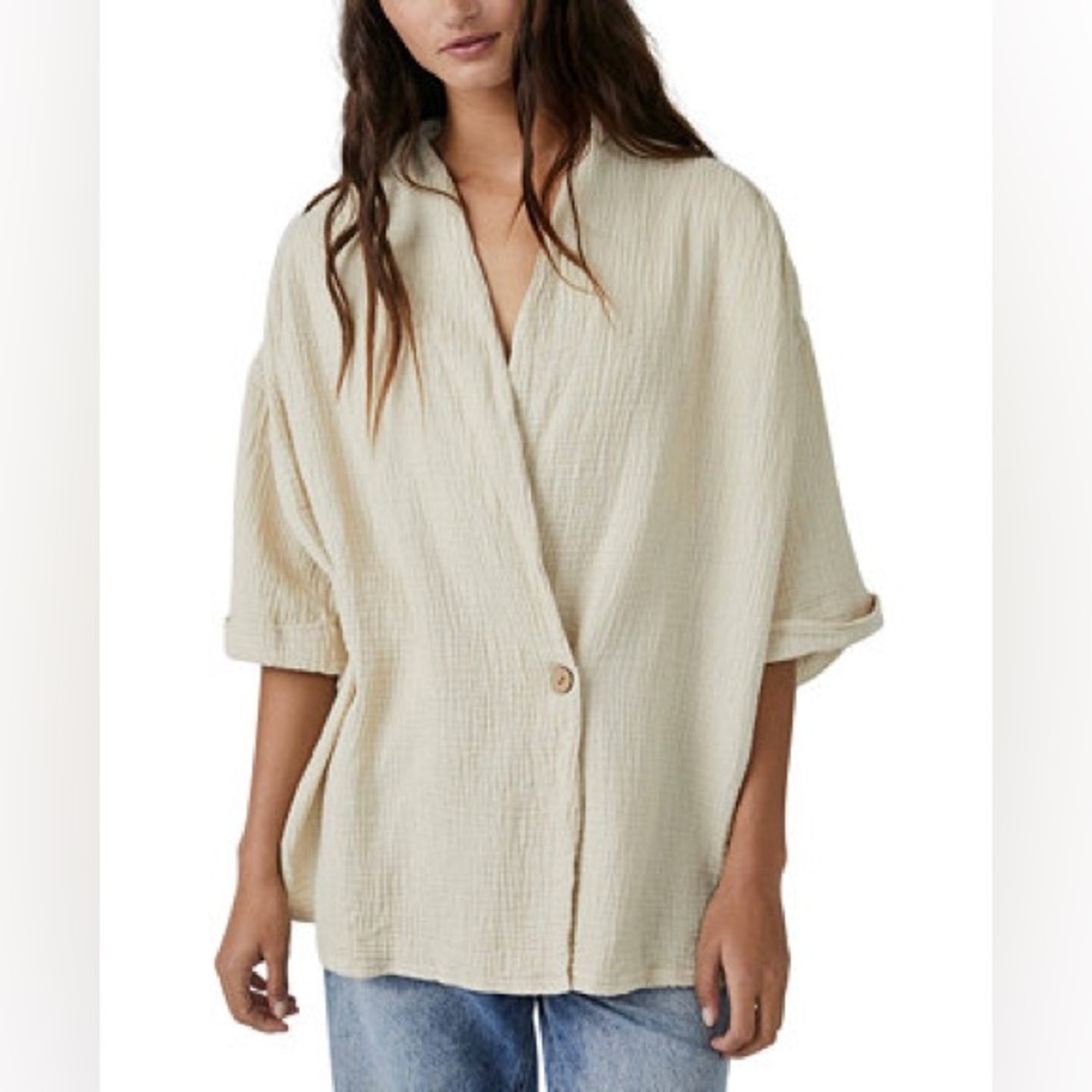 We The Free Lou Textured Cotton Blazer Top (Large)